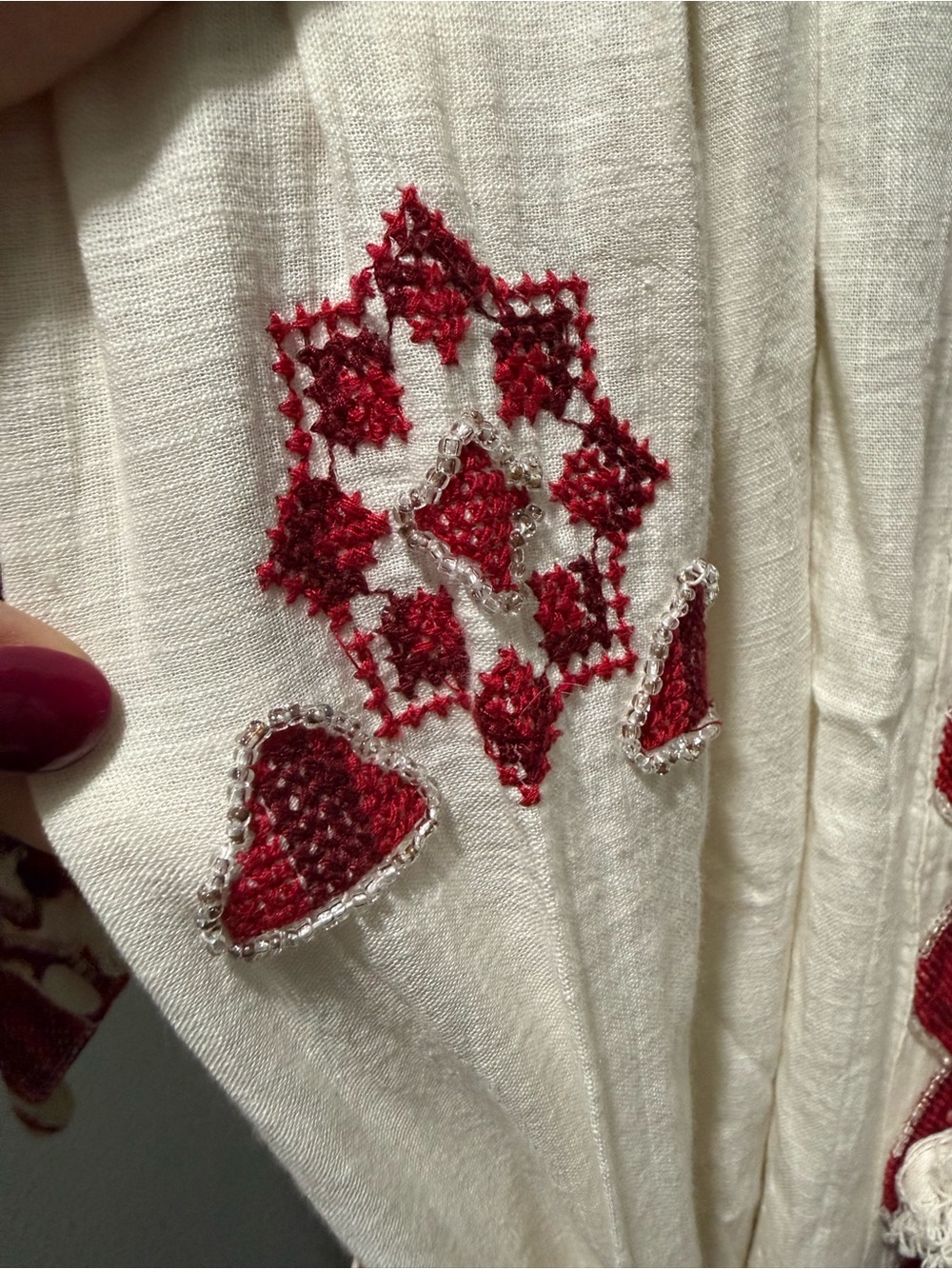 Embroidered Maxi Dress in Cream with Burgundy Accents **READ DESCRIPTION** - Picture 6 of 8